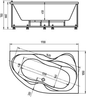 Акриловая ванна Aquatek Вега VEG170-0000083 170х105 см правая с фронтальным экраном сборно-разборный сварной каркас